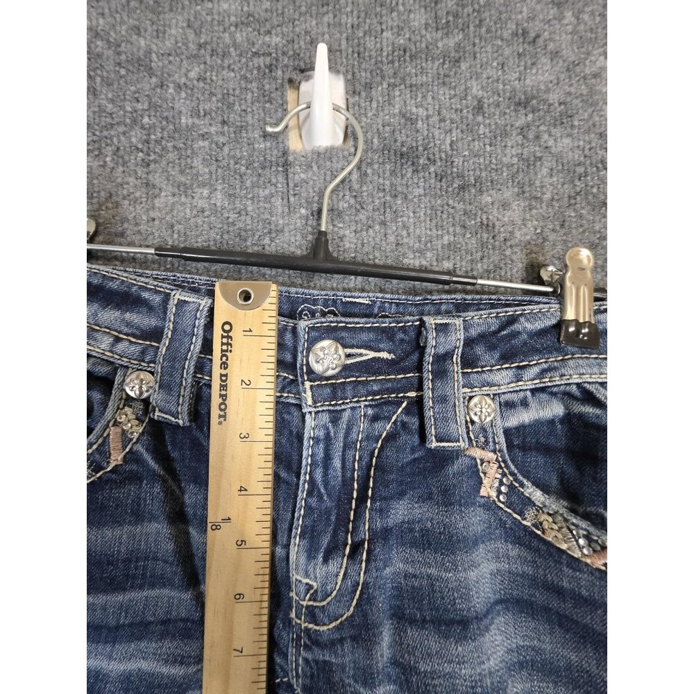 Miss Me Jeans Womens 27 Blue Signature Crop Embellished Rhinestone Raw Hem Bling - Picture 3 of 9